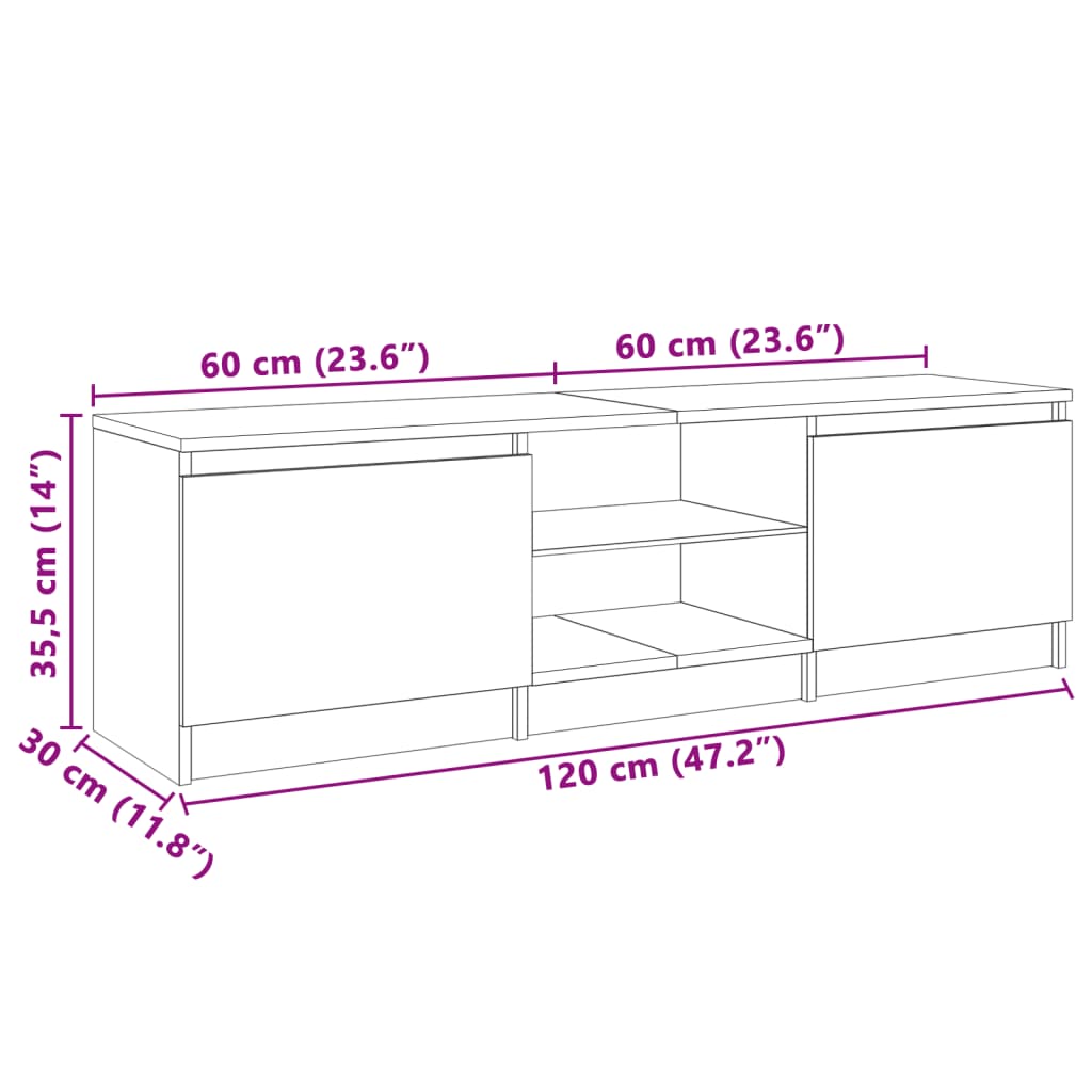 fehér TV-szekrény LED lámpákkal 120 x 30 x 36 cm