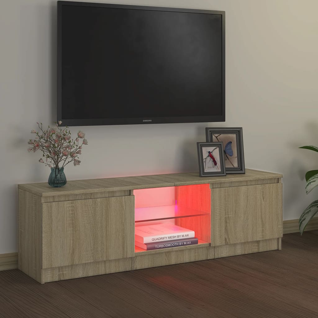 sonoma tölgy színű TV-szekrény LED lámpákkal 120x30x36 cm