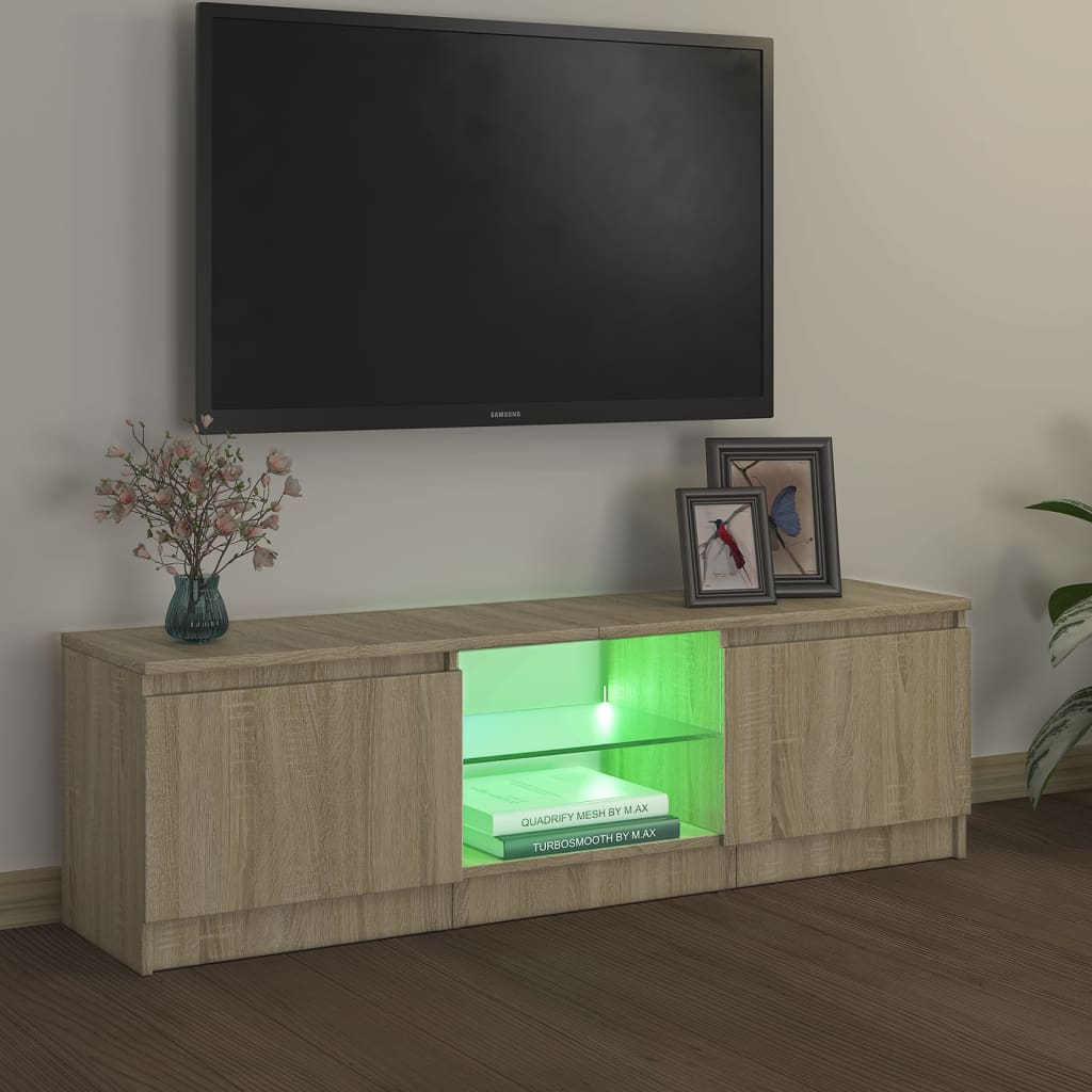 sonoma tölgy színű TV-szekrény LED lámpákkal 120x30x36 cm