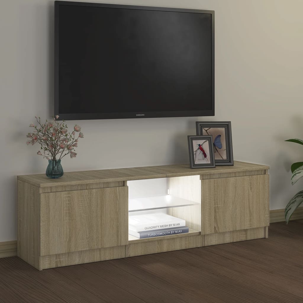 sonoma tölgy színű TV-szekrény LED lámpákkal 120x30x36 cm