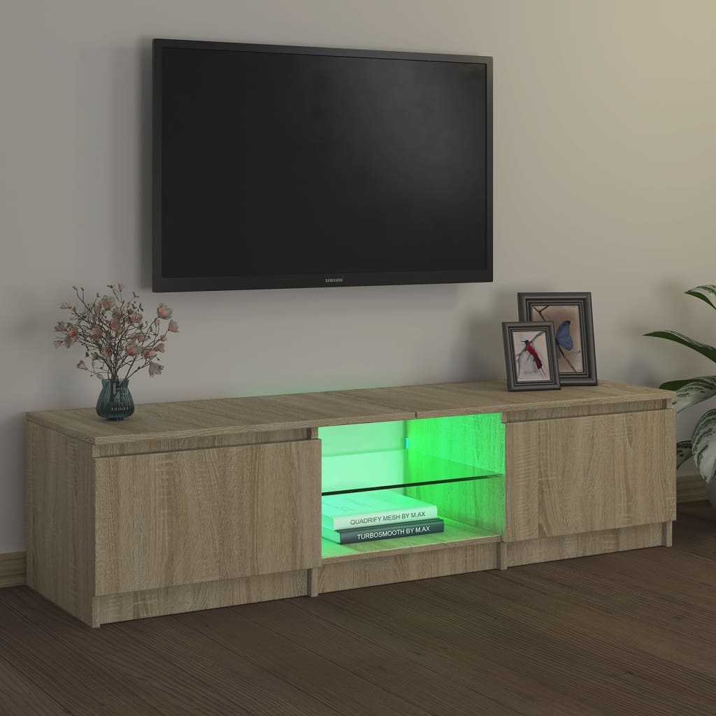 sonoma tölgy színű TV-szekrény LED lámpákkal 140x40x36 cm