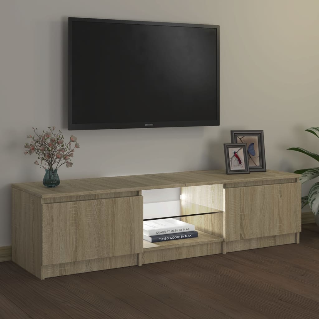 sonoma tölgy színű TV-szekrény LED lámpákkal 140x40x36 cm