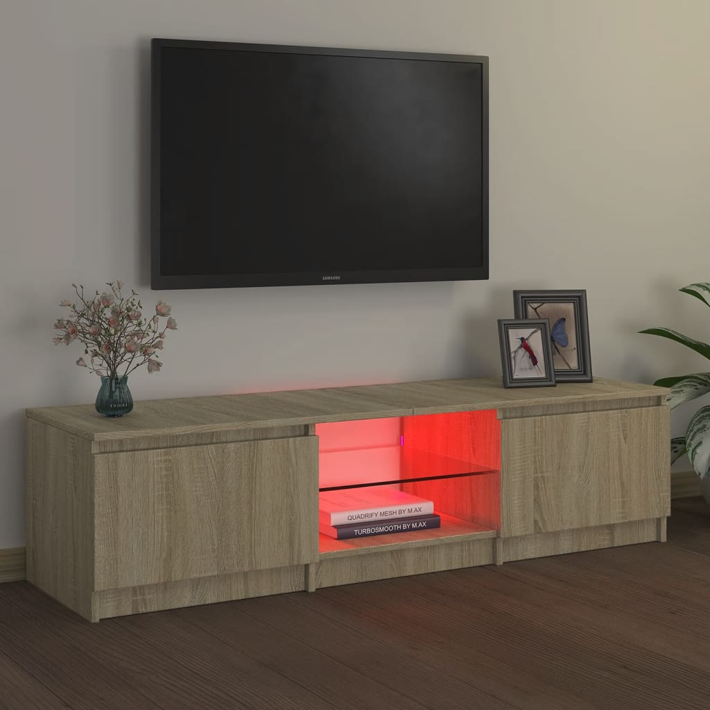 sonoma tölgy színű TV-szekrény LED lámpákkal 140x40x36 cm