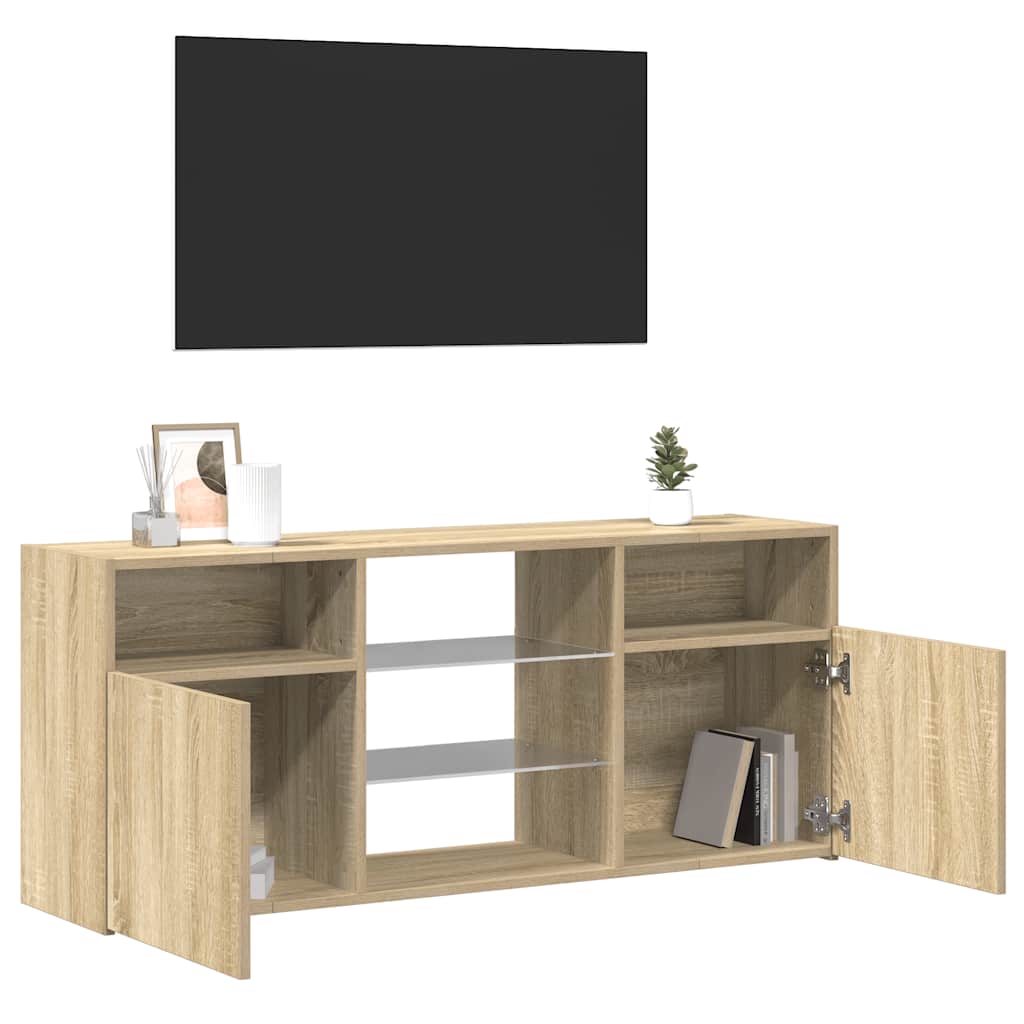 sonoma tölgy színű TV-szekrény LED lámpákkal 120x30x50 cm