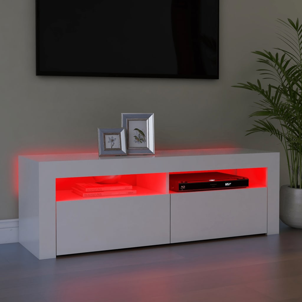 fehér TV-szekrény LED-lámpákkal 120 x 35 x 40 cm