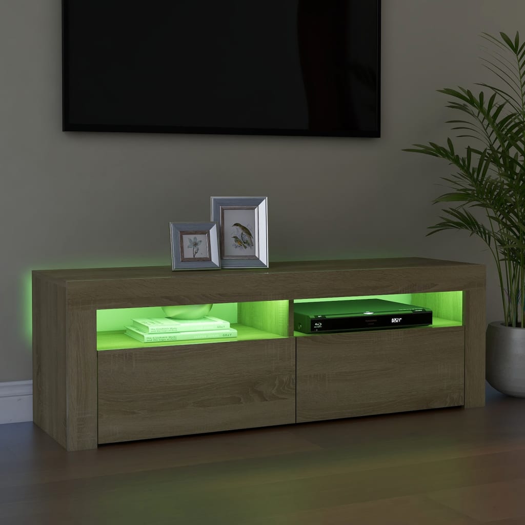 sonoma tölgy színű TV-szekrény LED-lámpákkal 120 x 35 x 40 cm
