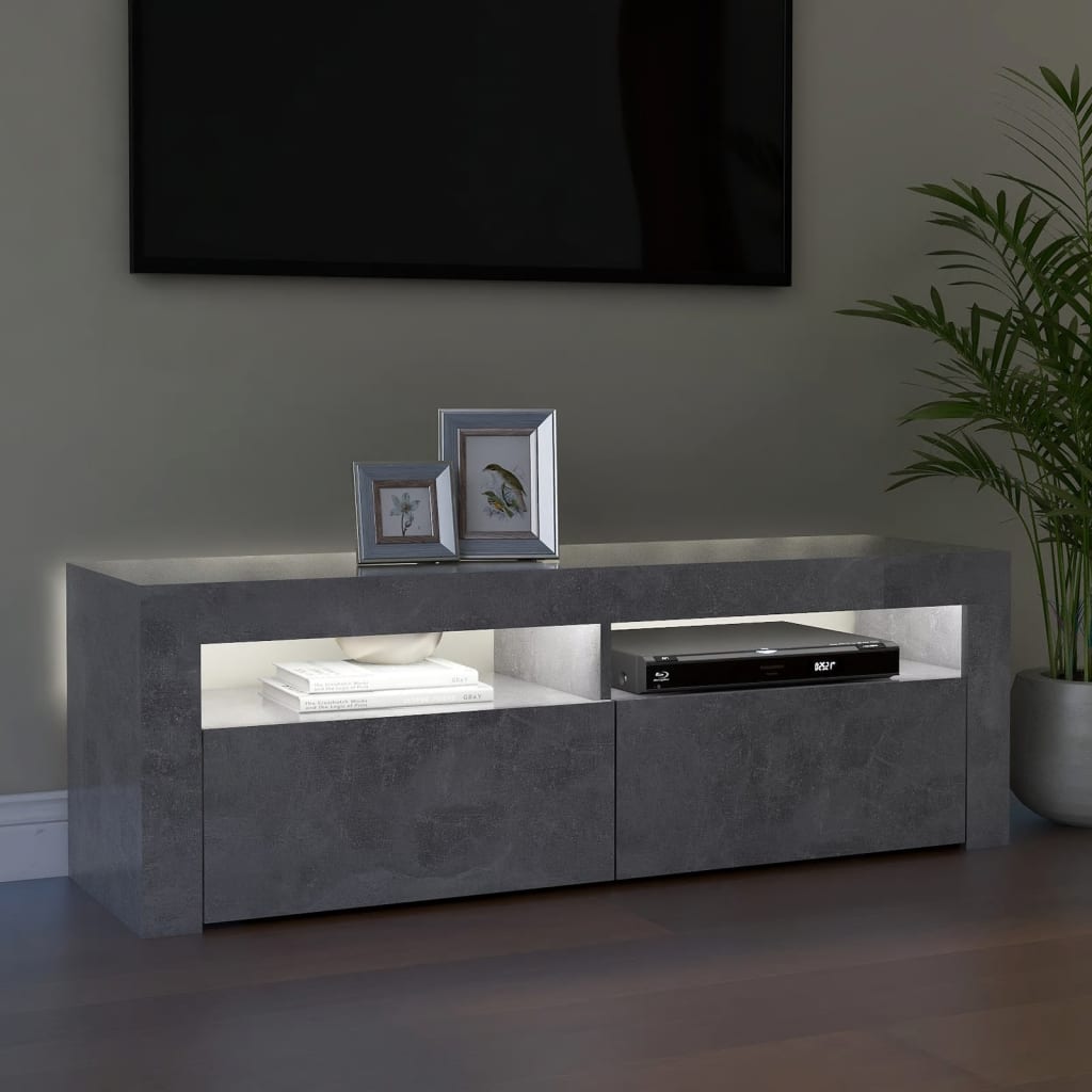 betonszürke TV-szekrény LED-világítással 120 x 35 x 40 cm