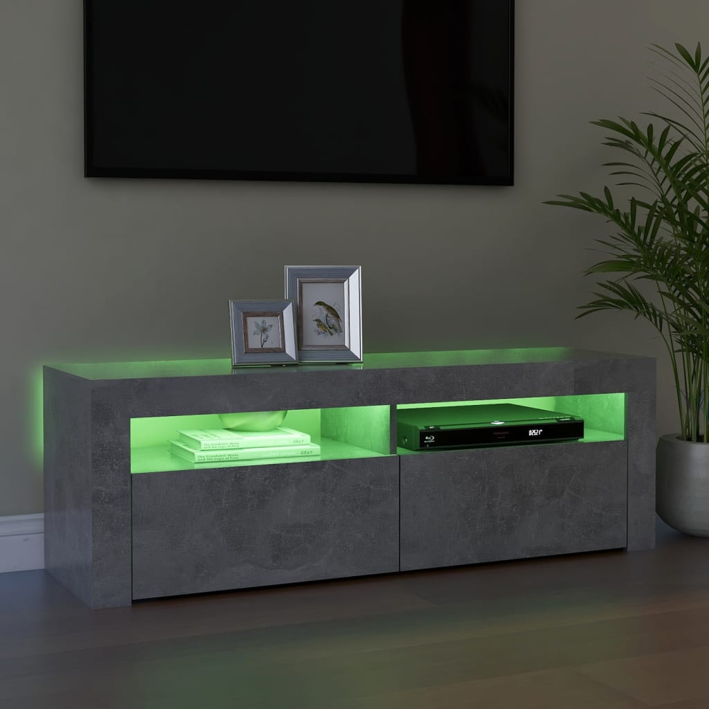 betonszürke TV-szekrény LED-világítással 120 x 35 x 40 cm