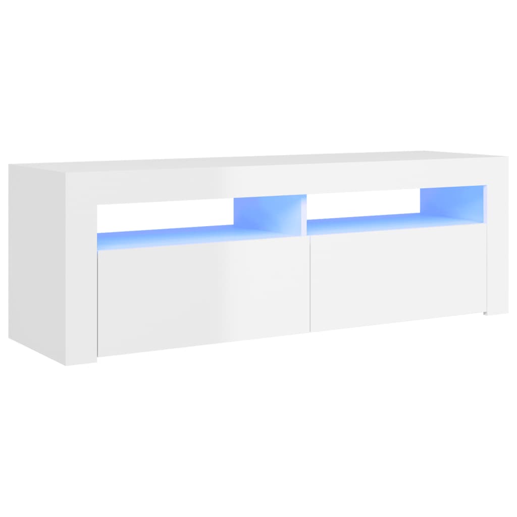 magasfényű fehér TV-szekrény LED lámpákkal 120 x 35 x 40 cm