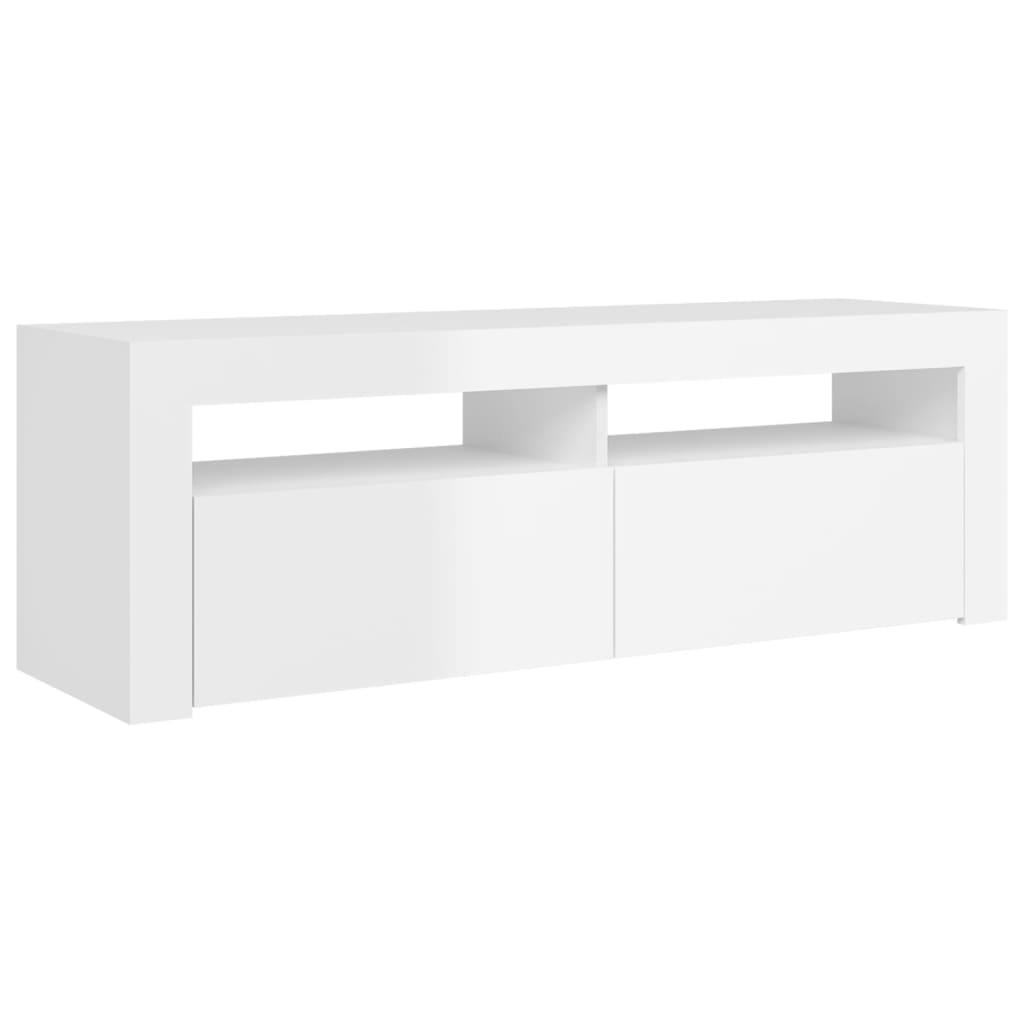 magasfényű fehér TV-szekrény LED lámpákkal 120 x 35 x 40 cm