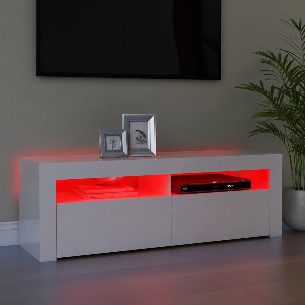 magasfényű fehér TV-szekrény LED lámpákkal 120 x 35 x 40 cm