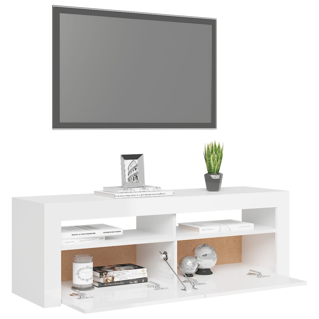 magasfényű fehér TV-szekrény LED lámpákkal 120 x 35 x 40 cm