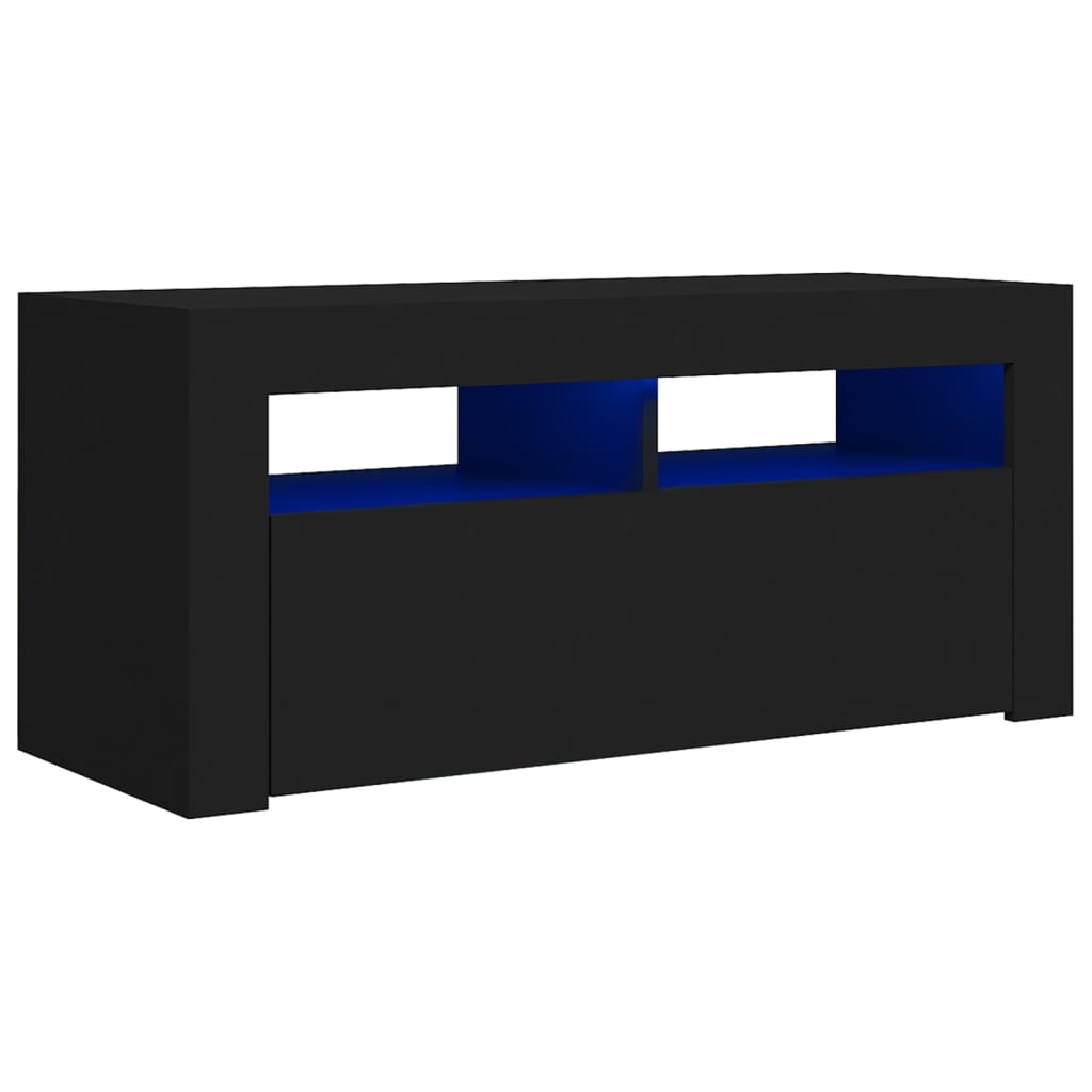 fekete TV-szekrény LED-világítással 90x35x40 cm