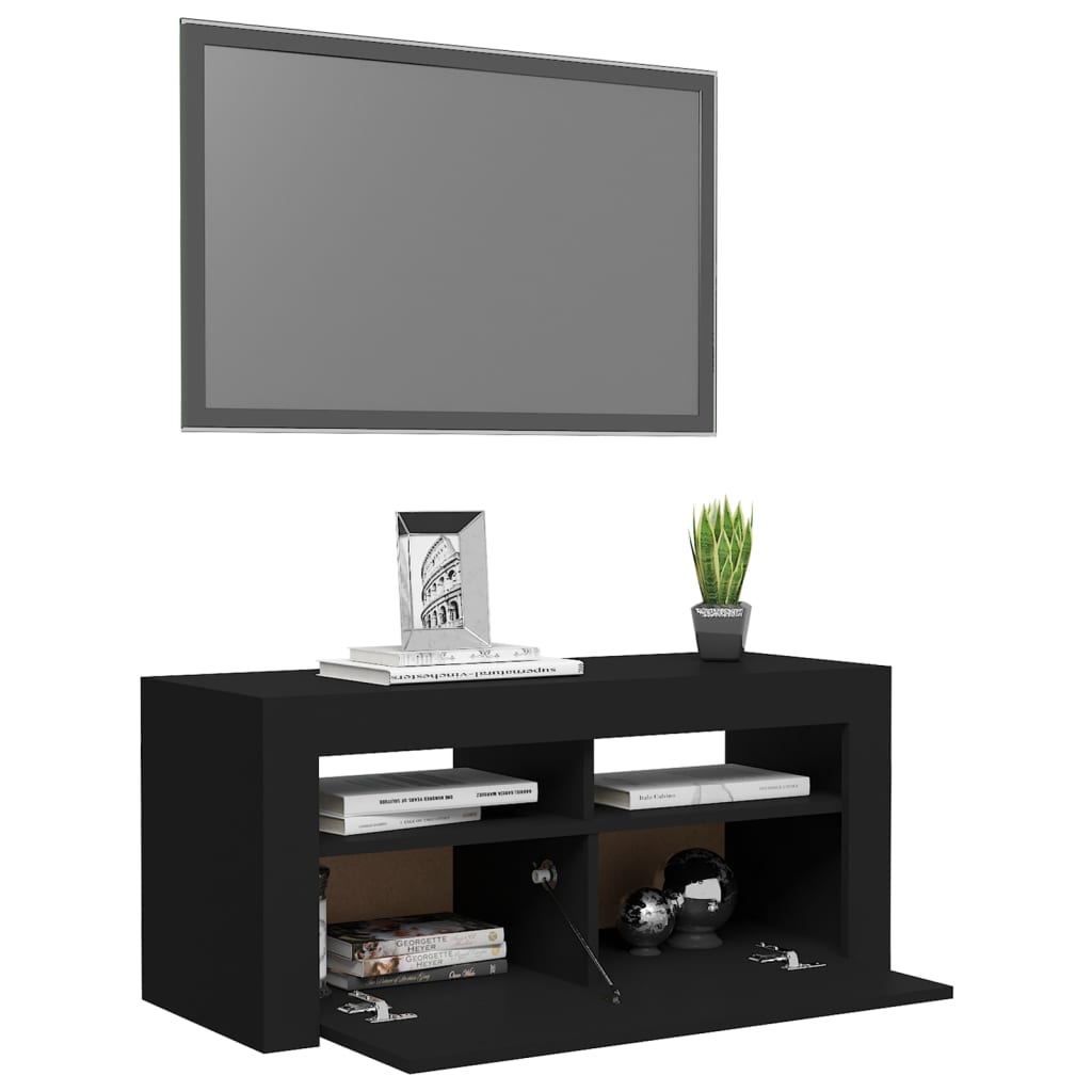fekete TV-szekrény LED-világítással 90x35x40 cm