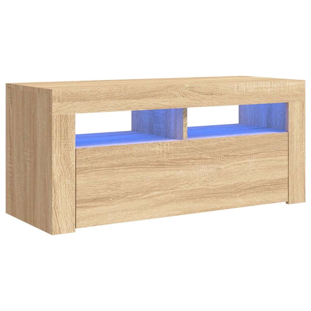 sonoma tölgy színű TV-szekrény LED-világítással 90 x 35 x 40 cm