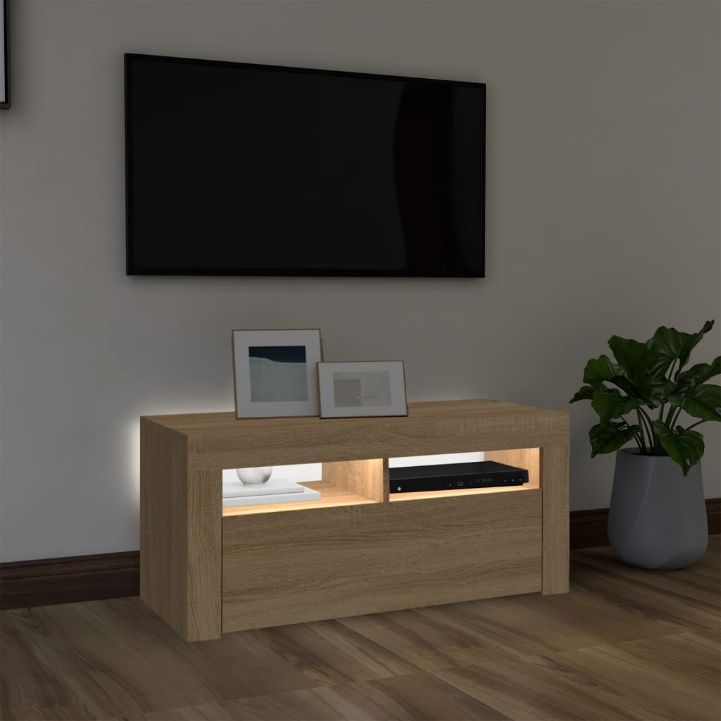 sonoma tölgy színű TV-szekrény LED-világítással 90 x 35 x 40 cm