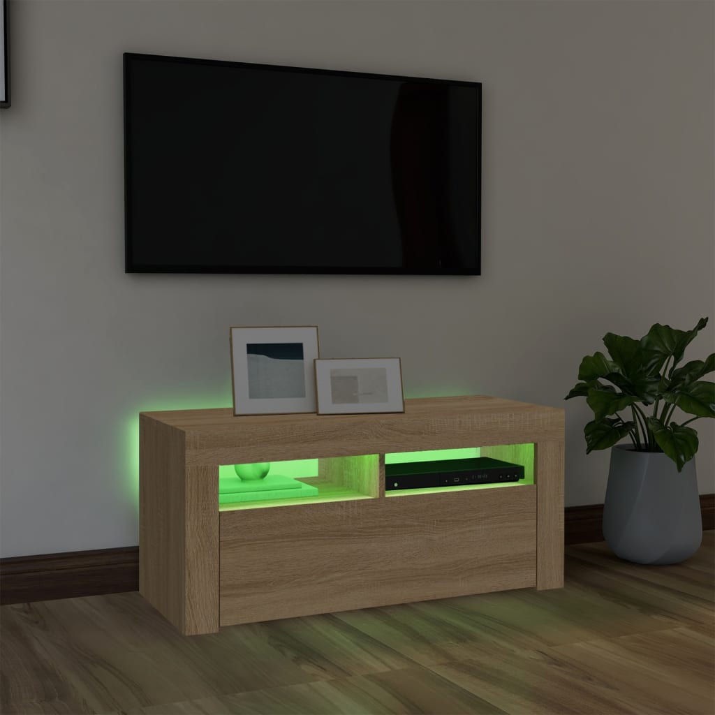 sonoma tölgy színű TV-szekrény LED-világítással 90 x 35 x 40 cm