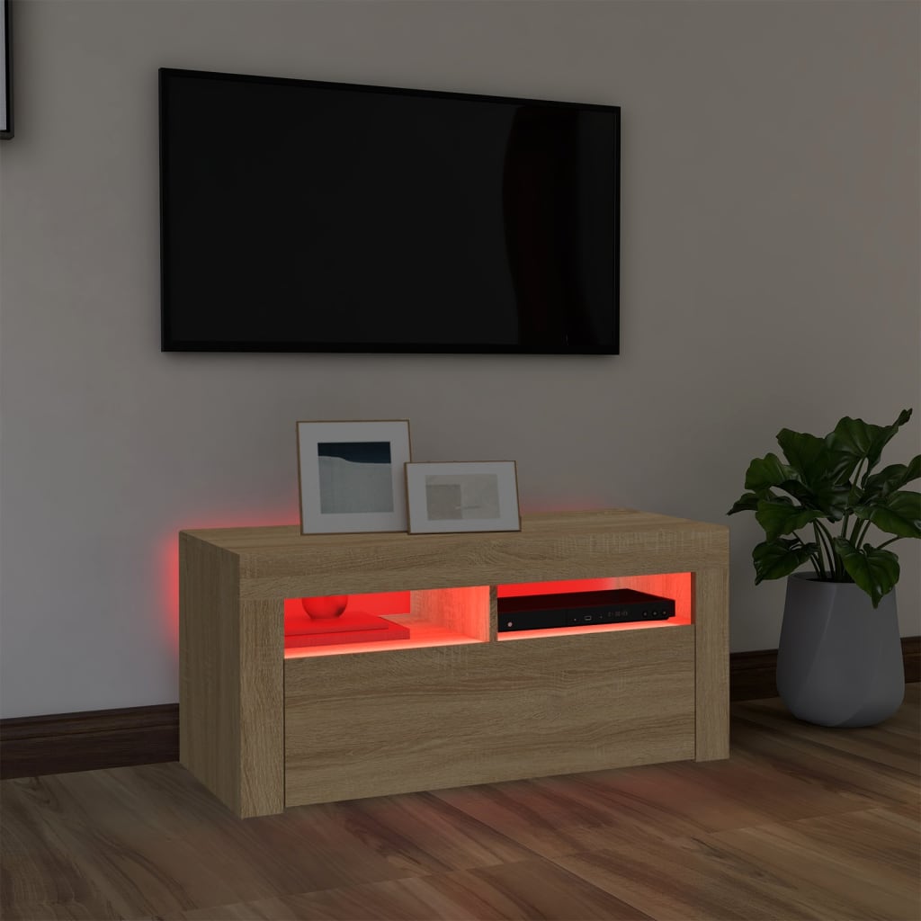 sonoma tölgy színű TV-szekrény LED-világítással 90 x 35 x 40 cm