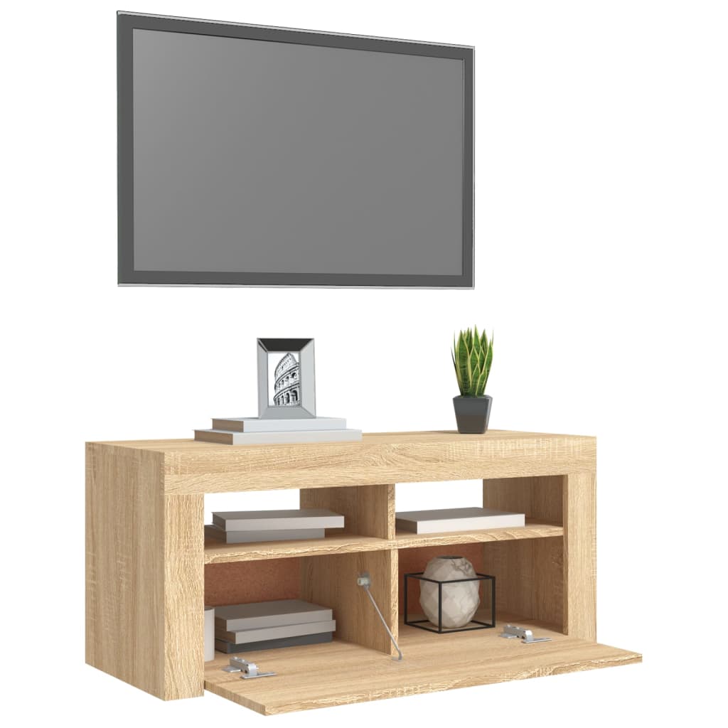 sonoma tölgy színű TV-szekrény LED-világítással 90 x 35 x 40 cm