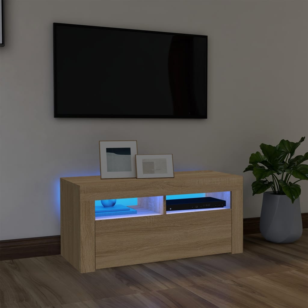 sonoma tölgy színű TV-szekrény LED-világítással 90 x 35 x 40 cm