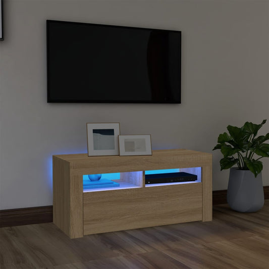 sonoma tölgy színű TV-szekrény LED-világítással 90 x 35 x 40 cm