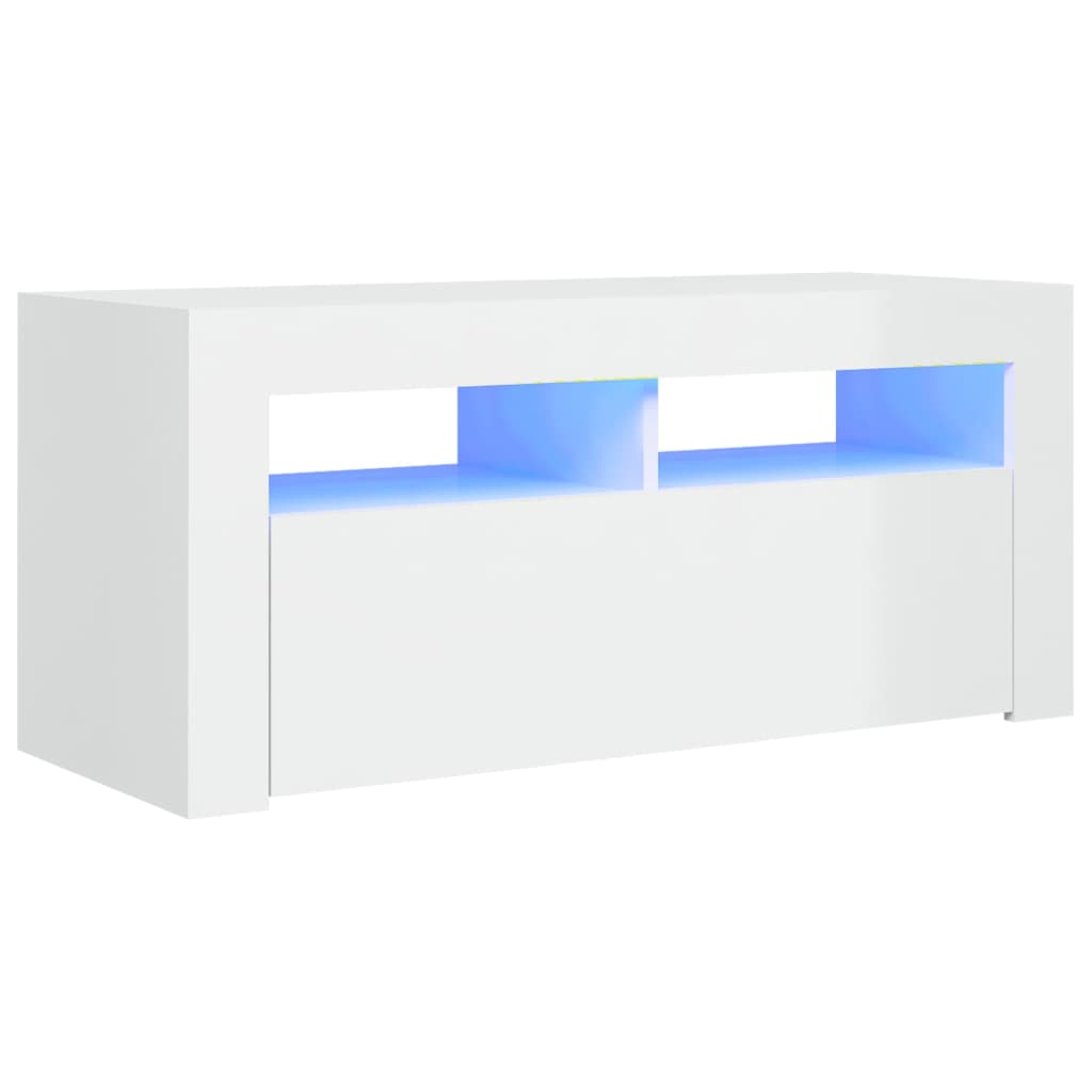 magasfényű fehér TV-szekrény LED lámpákkal 90x35x40 cm