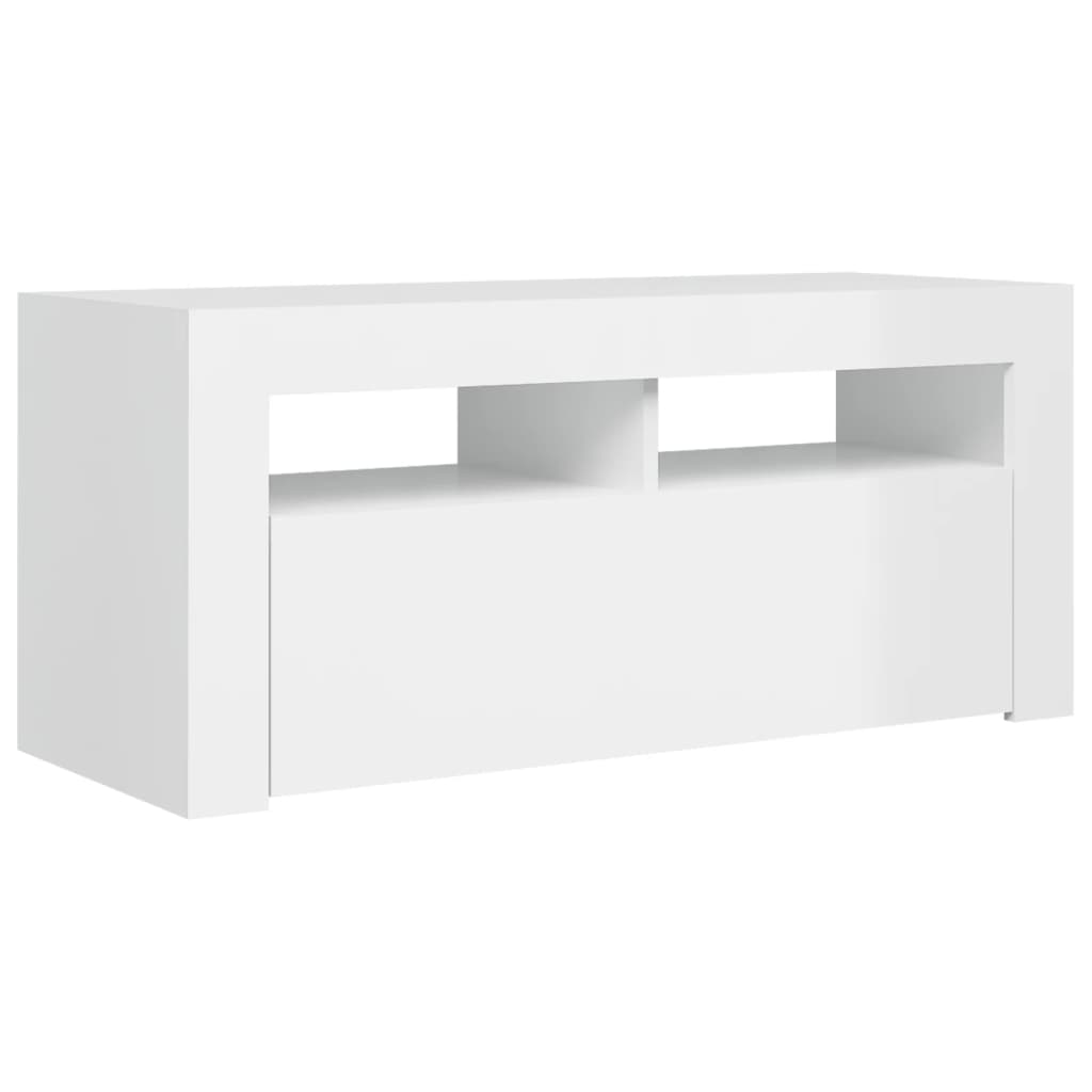 magasfényű fehér TV-szekrény LED lámpákkal 90x35x40 cm