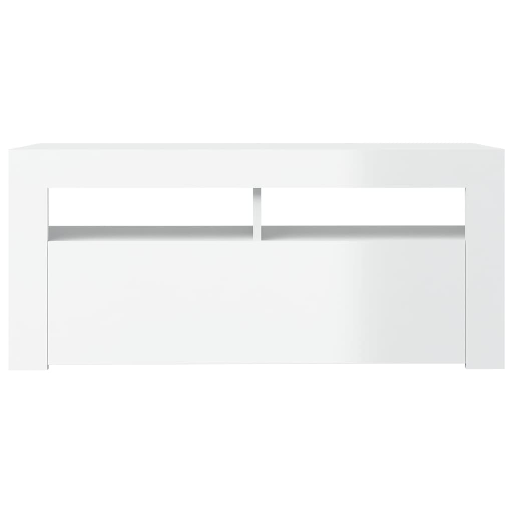 magasfényű fehér TV-szekrény LED lámpákkal 90x35x40 cm