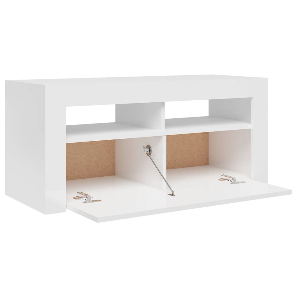 magasfényű fehér TV-szekrény LED lámpákkal 90x35x40 cm