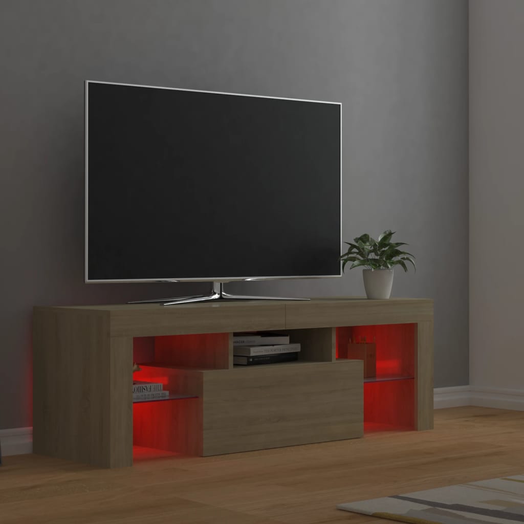 sonoma tölgy színű TV-szekrény LED-lámpákkal 120 x 35 x 40 cm