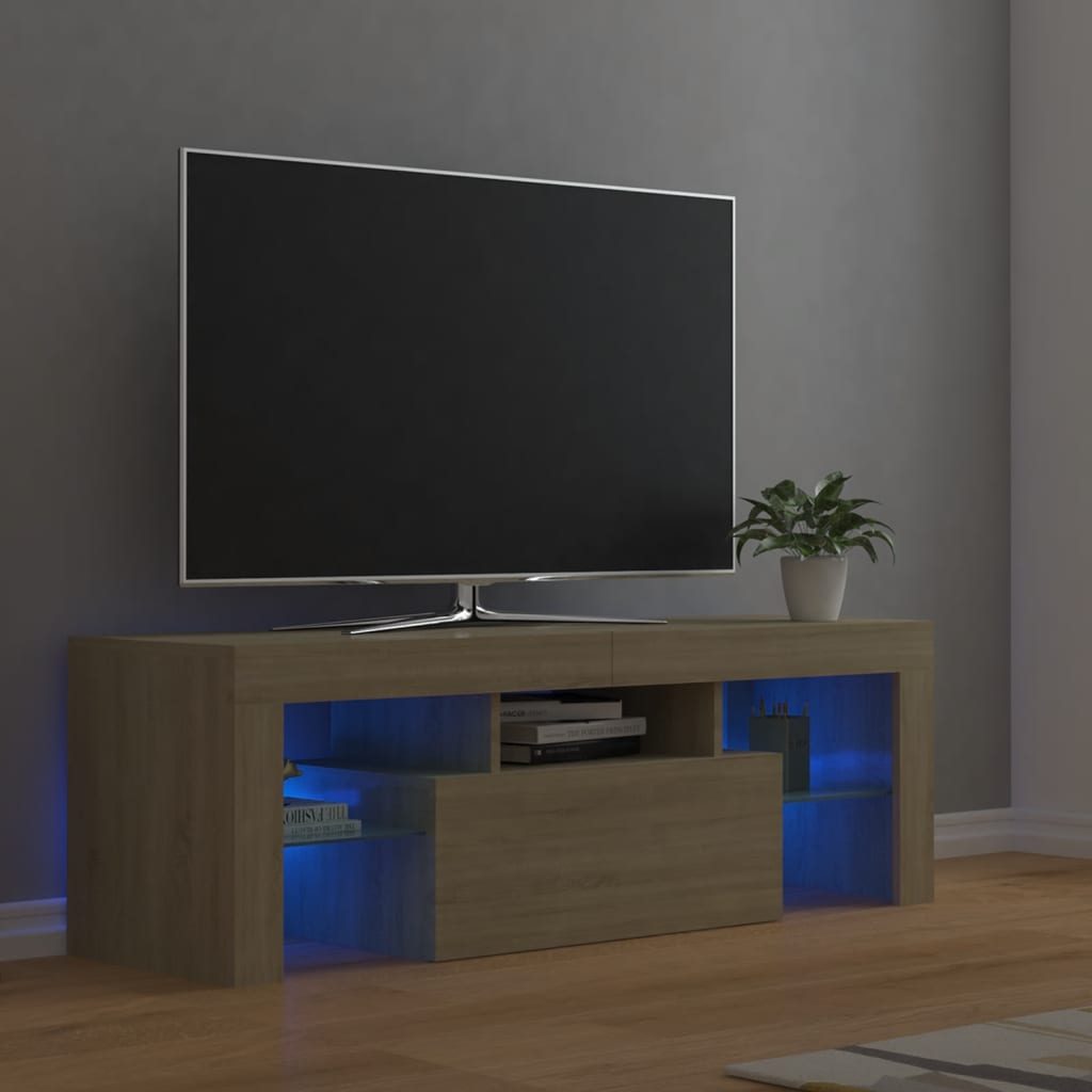 sonoma tölgy színű TV-szekrény LED-lámpákkal 120 x 35 x 40 cm
