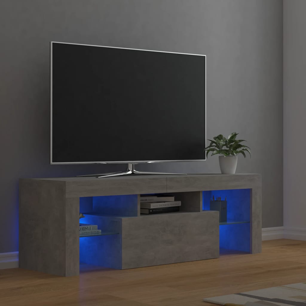betonszürke TV-szekrény LED-lámpákkal 120 x 35 x 40 cm