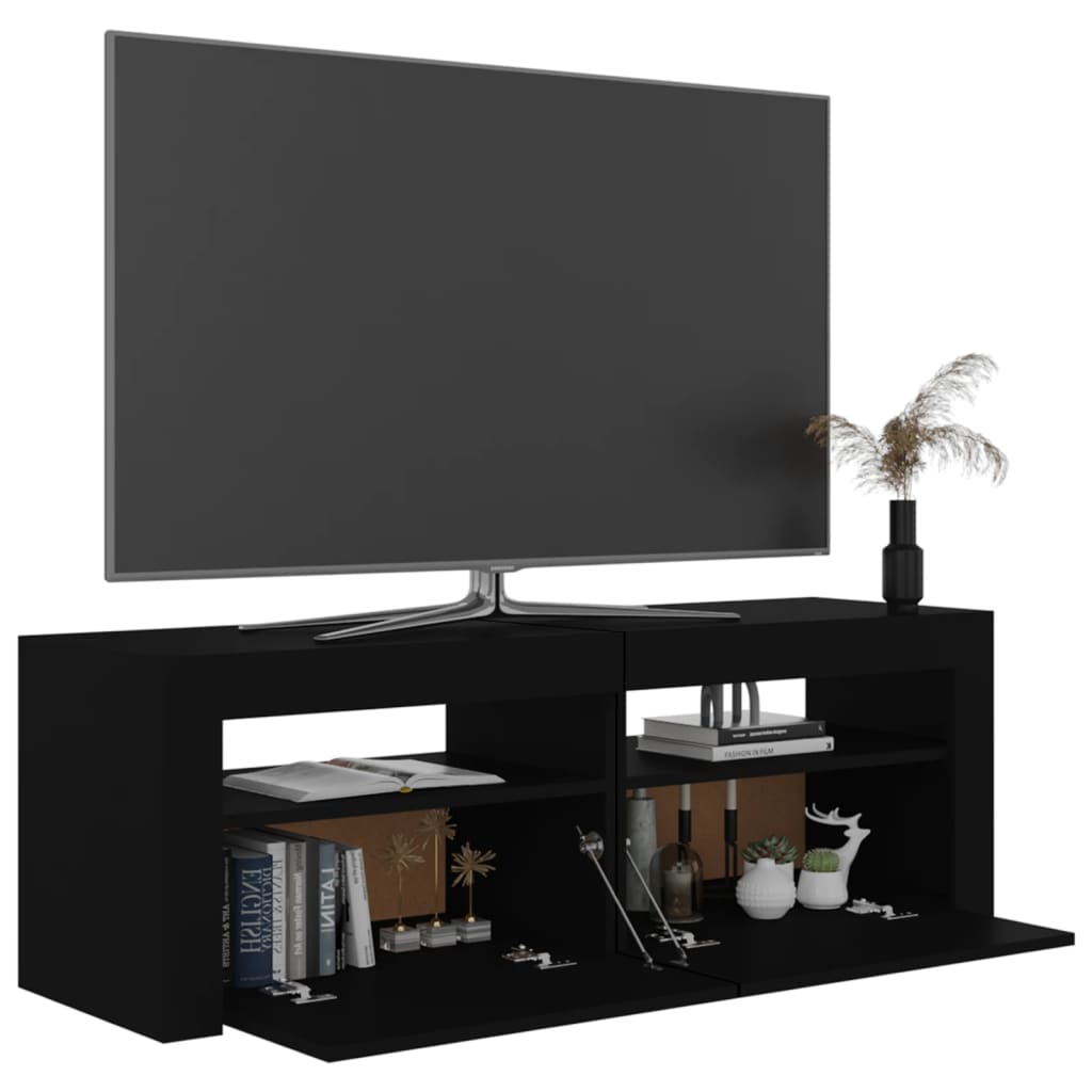 fekete TV-szekrény LED-lámpákkal 120 x 35 x 40 cm