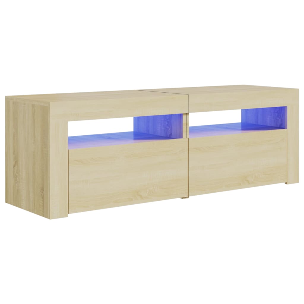 sonoma tölgy színű TV-szekrény LED-lámpákkal 120 x 35 x 40 cm
