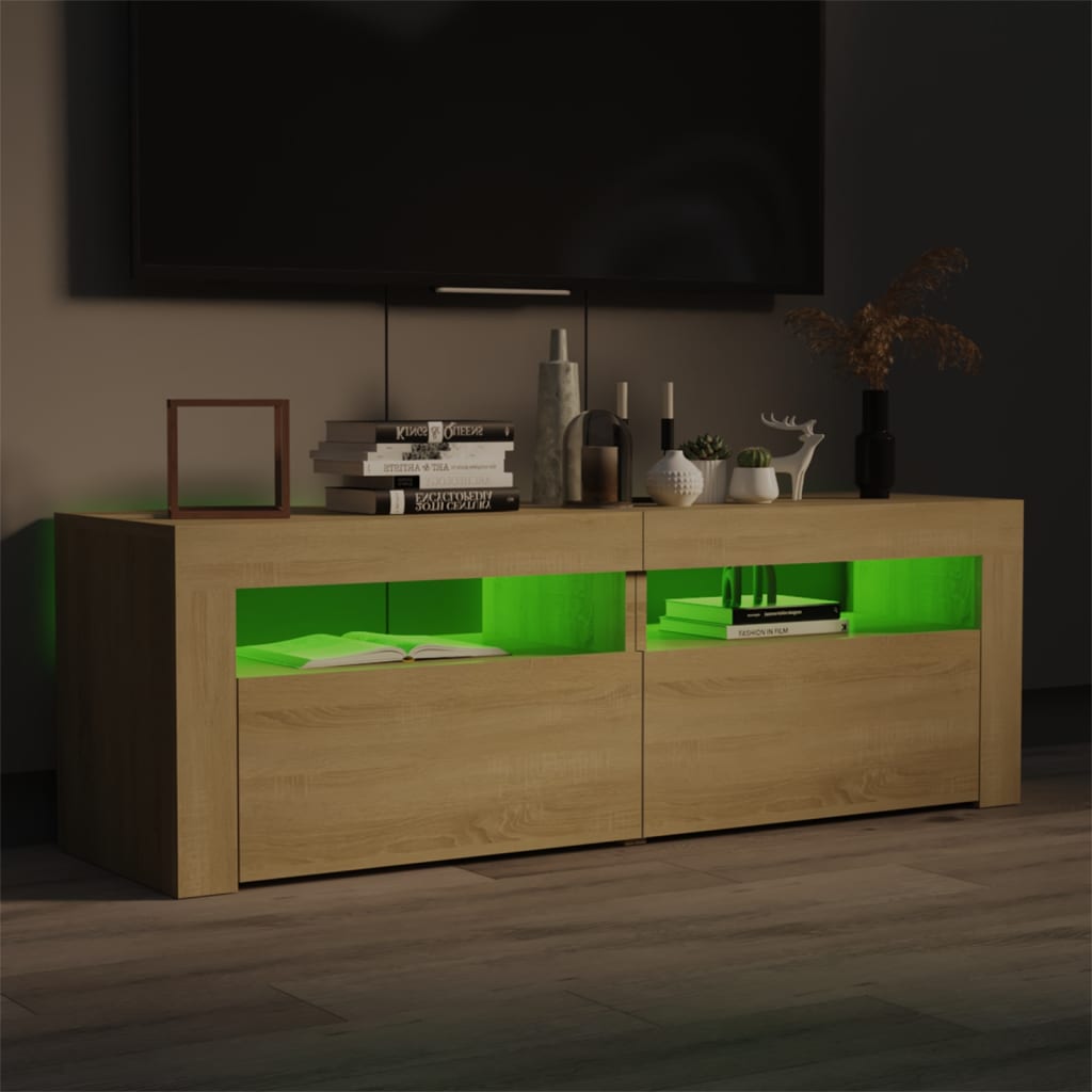 sonoma tölgy színű TV-szekrény LED-lámpákkal 120 x 35 x 40 cm