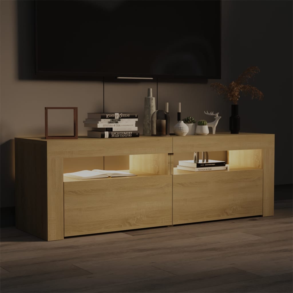 sonoma tölgy színű TV-szekrény LED-lámpákkal 120 x 35 x 40 cm