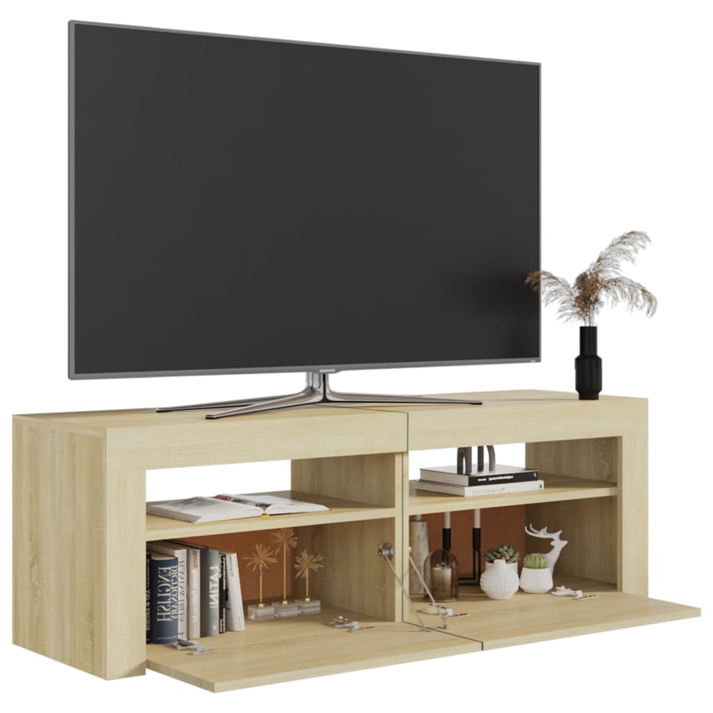 sonoma tölgy színű TV-szekrény LED-lámpákkal 120 x 35 x 40 cm