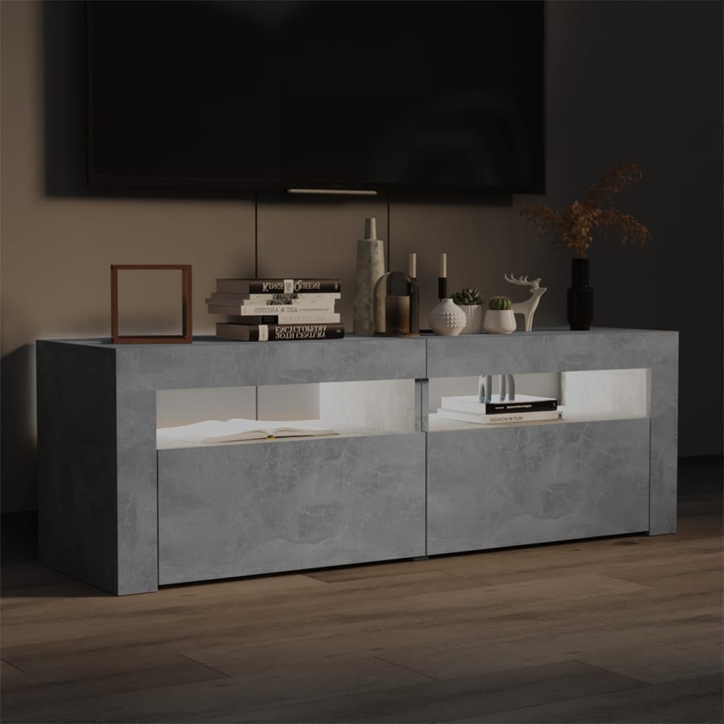 betonszürke TV-szekrény LED-lámpákkal 120 x 35 x 40 cm