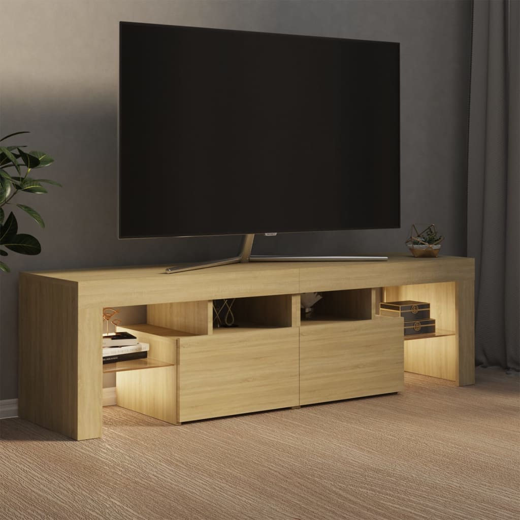 sonoma tölgy színű TV-szekrény LED-lámpákkal 140 x 36,5 x 40 cm