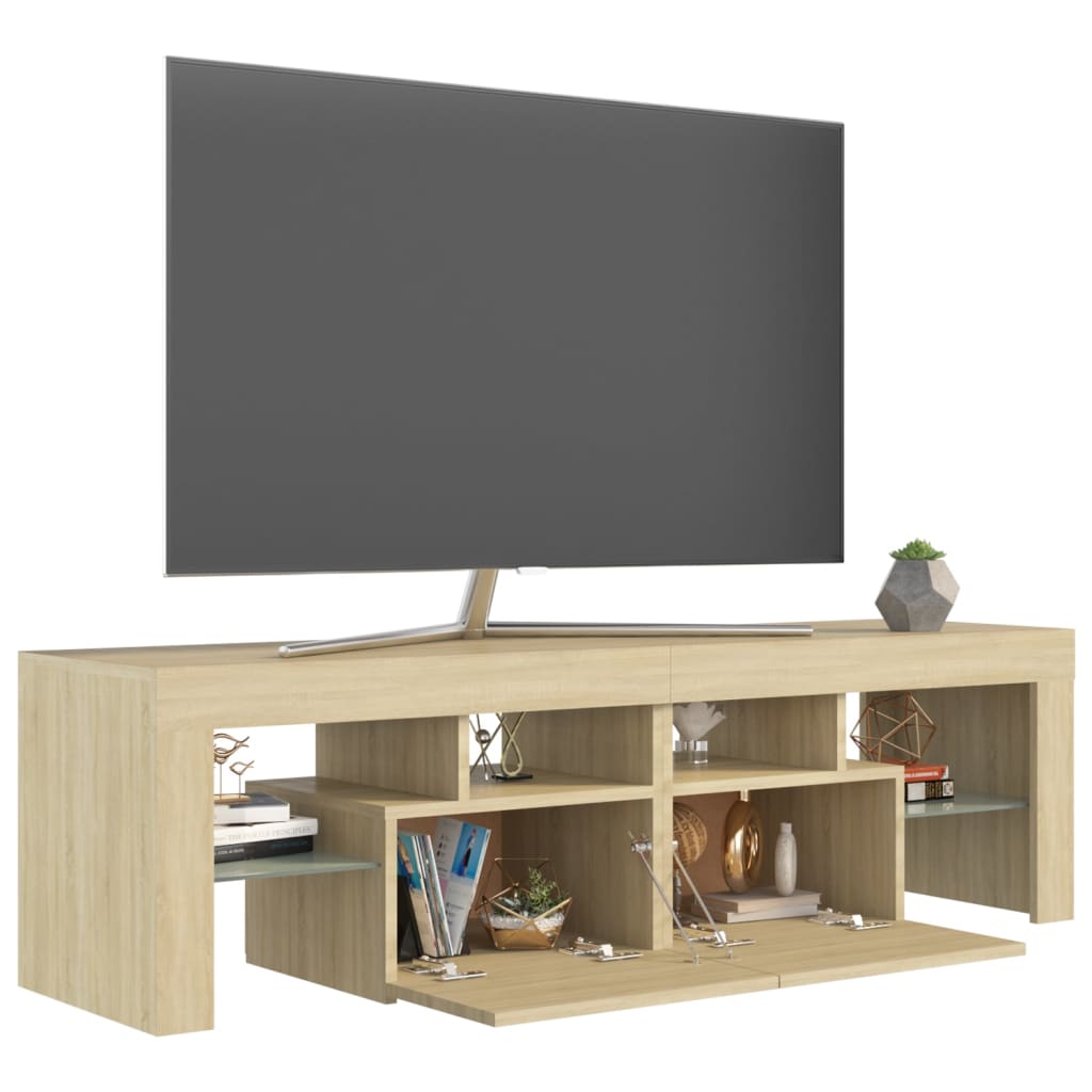 sonoma tölgy színű TV-szekrény LED-lámpákkal 140 x 36,5 x 40 cm