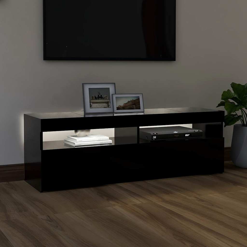 fekete TV-szekrény LED-lámpákkal 120 x 35 x 40 cm