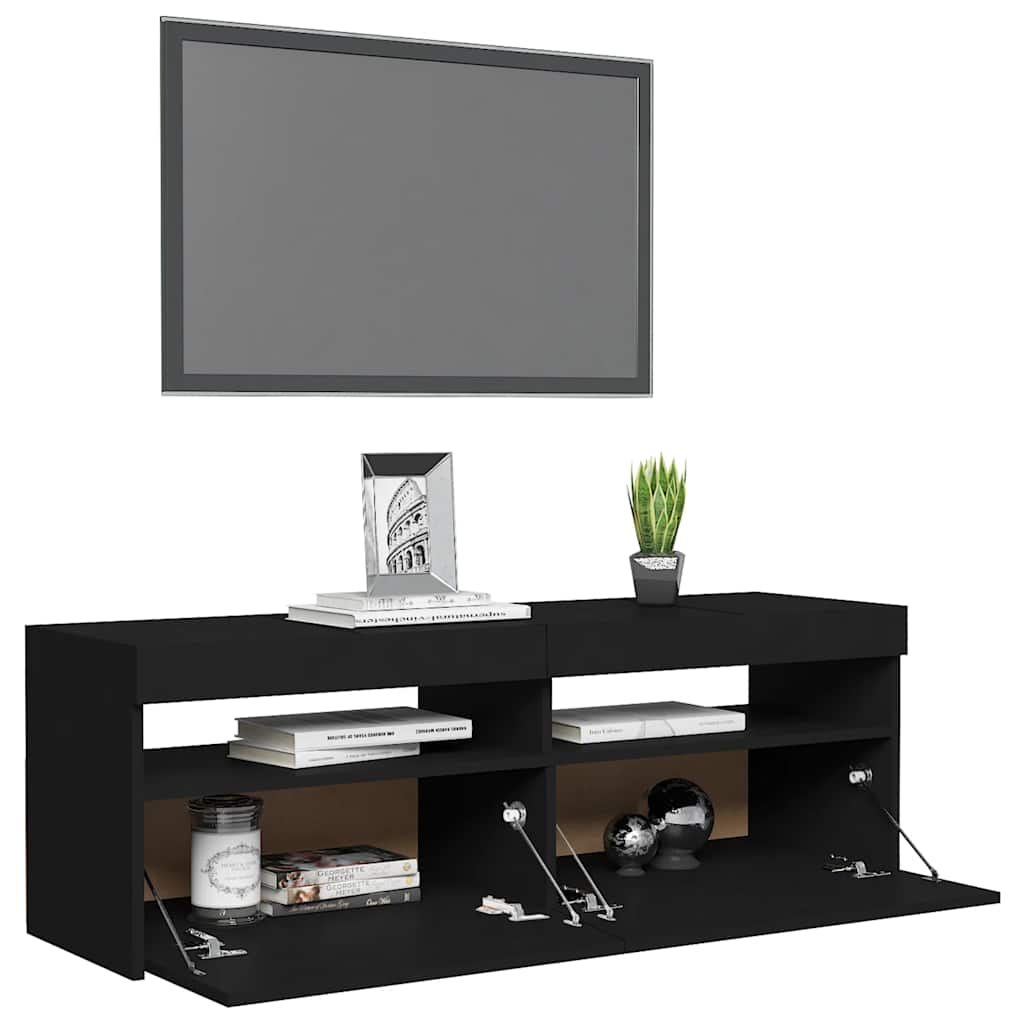 fekete TV-szekrény LED-lámpákkal 120 x 35 x 40 cm