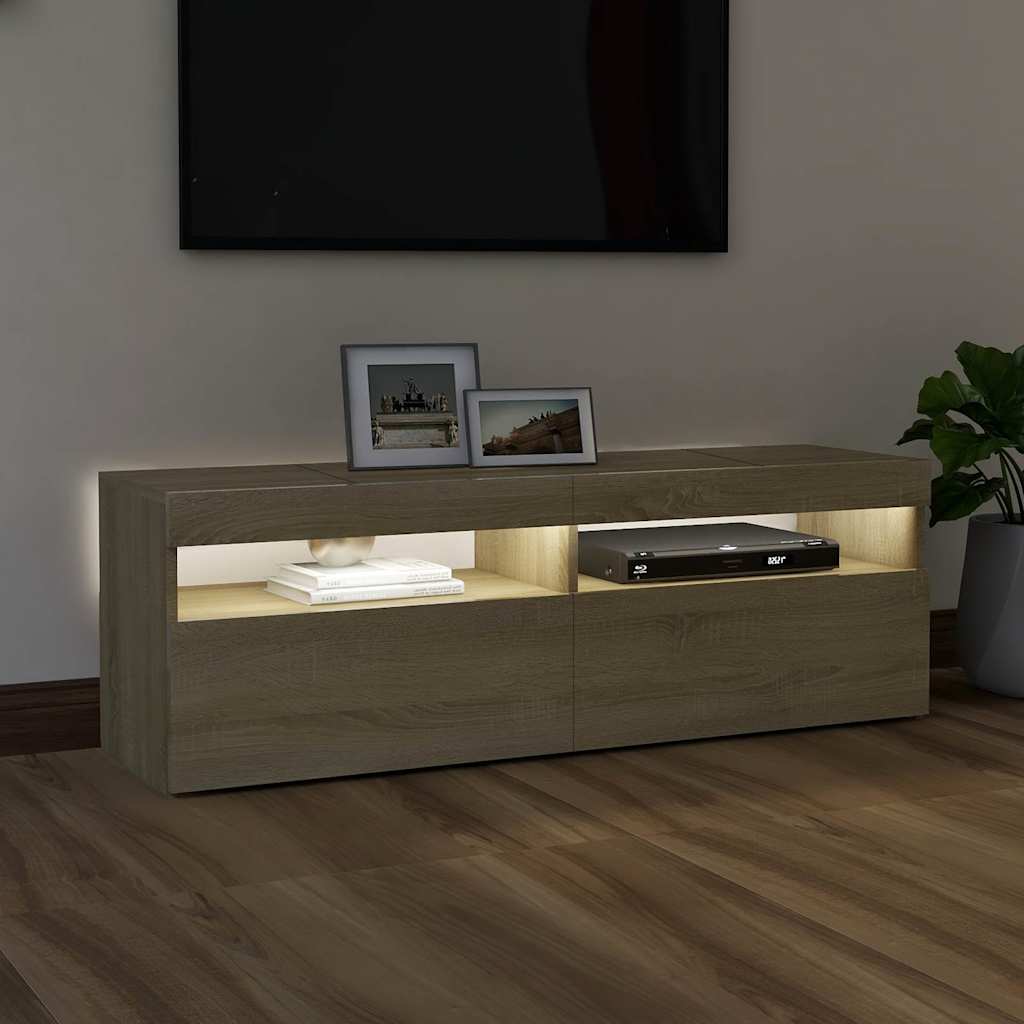 sonoma tölgy színű TV-szekrény LED-lámpákkal 120 x 35 x 40 cm