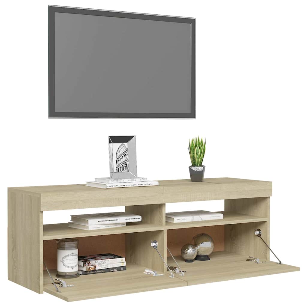 sonoma tölgy színű TV-szekrény LED-lámpákkal 120 x 35 x 40 cm