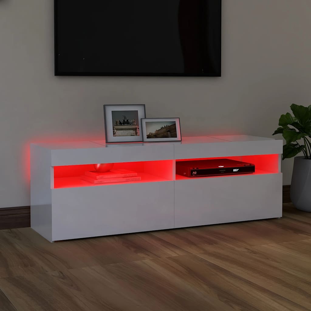 magasfényű fehér TV-szekrény LED-lámpákkal 120 x 35 x 40 cm