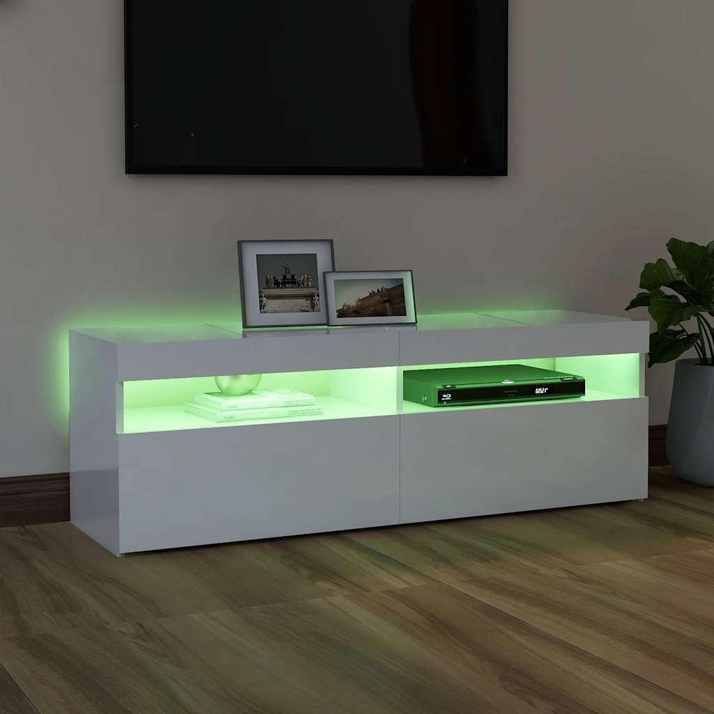 magasfényű fehér TV-szekrény LED-lámpákkal 120 x 35 x 40 cm