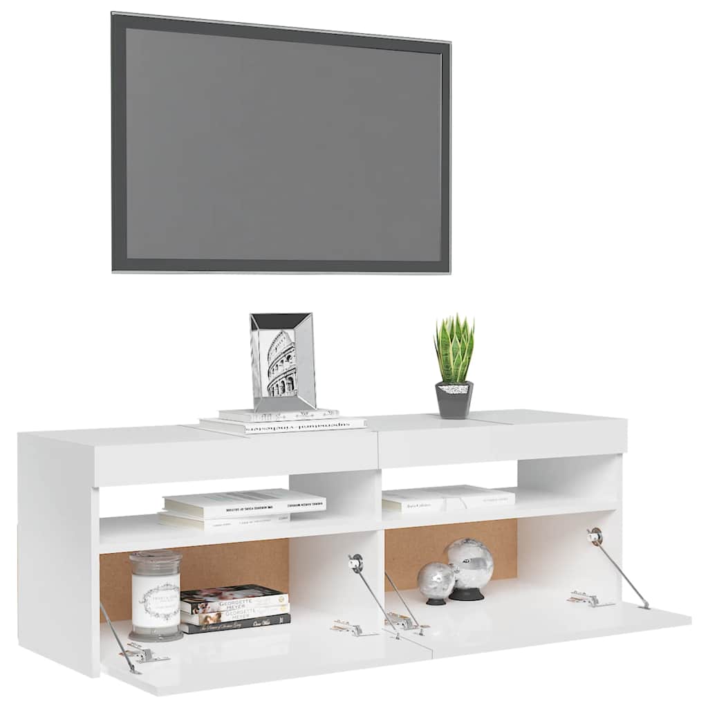 magasfényű fehér TV-szekrény LED-lámpákkal 120 x 35 x 40 cm