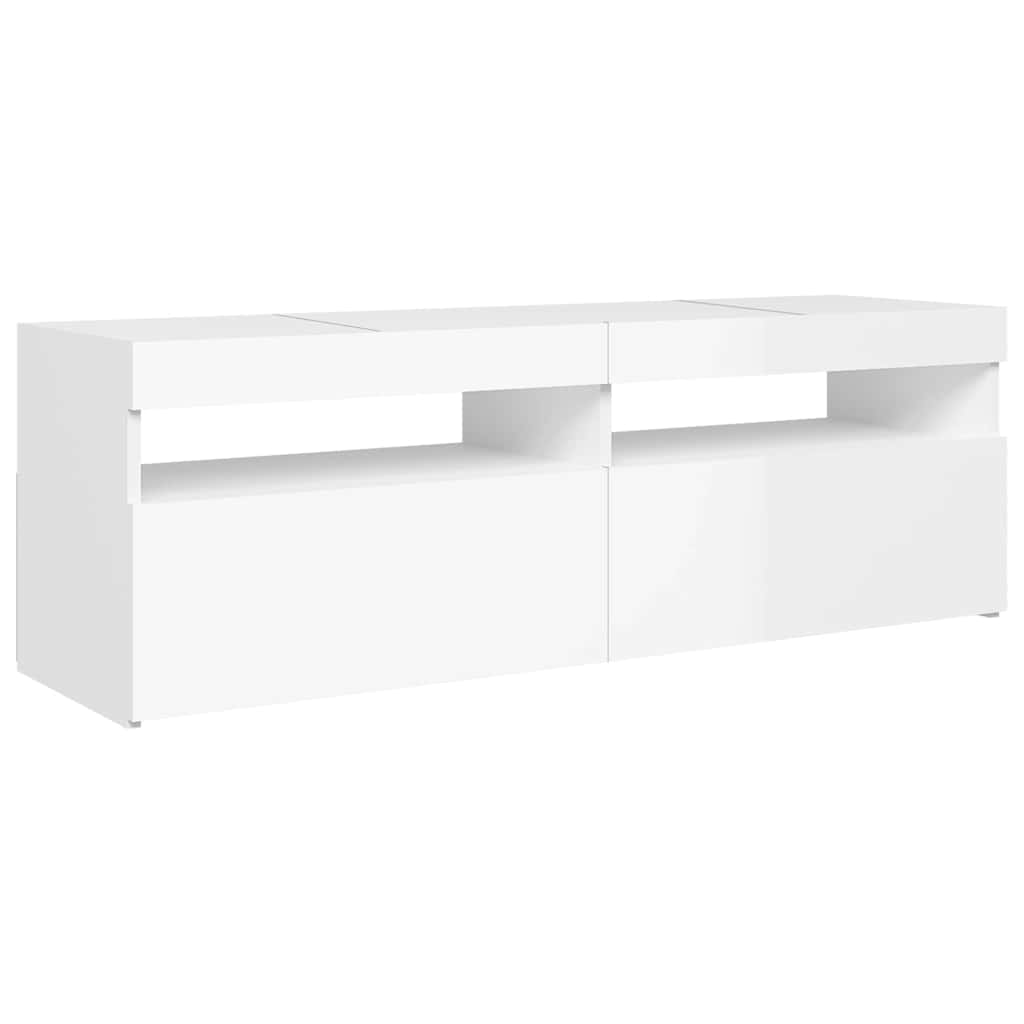 magasfényű fehér TV-szekrény LED-lámpákkal 120 x 35 x 40 cm