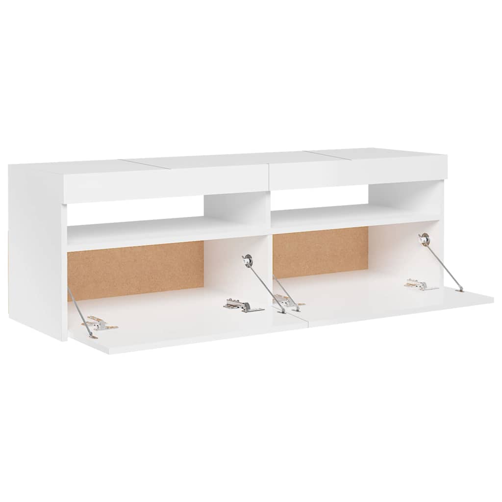 magasfényű fehér TV-szekrény LED-lámpákkal 120 x 35 x 40 cm