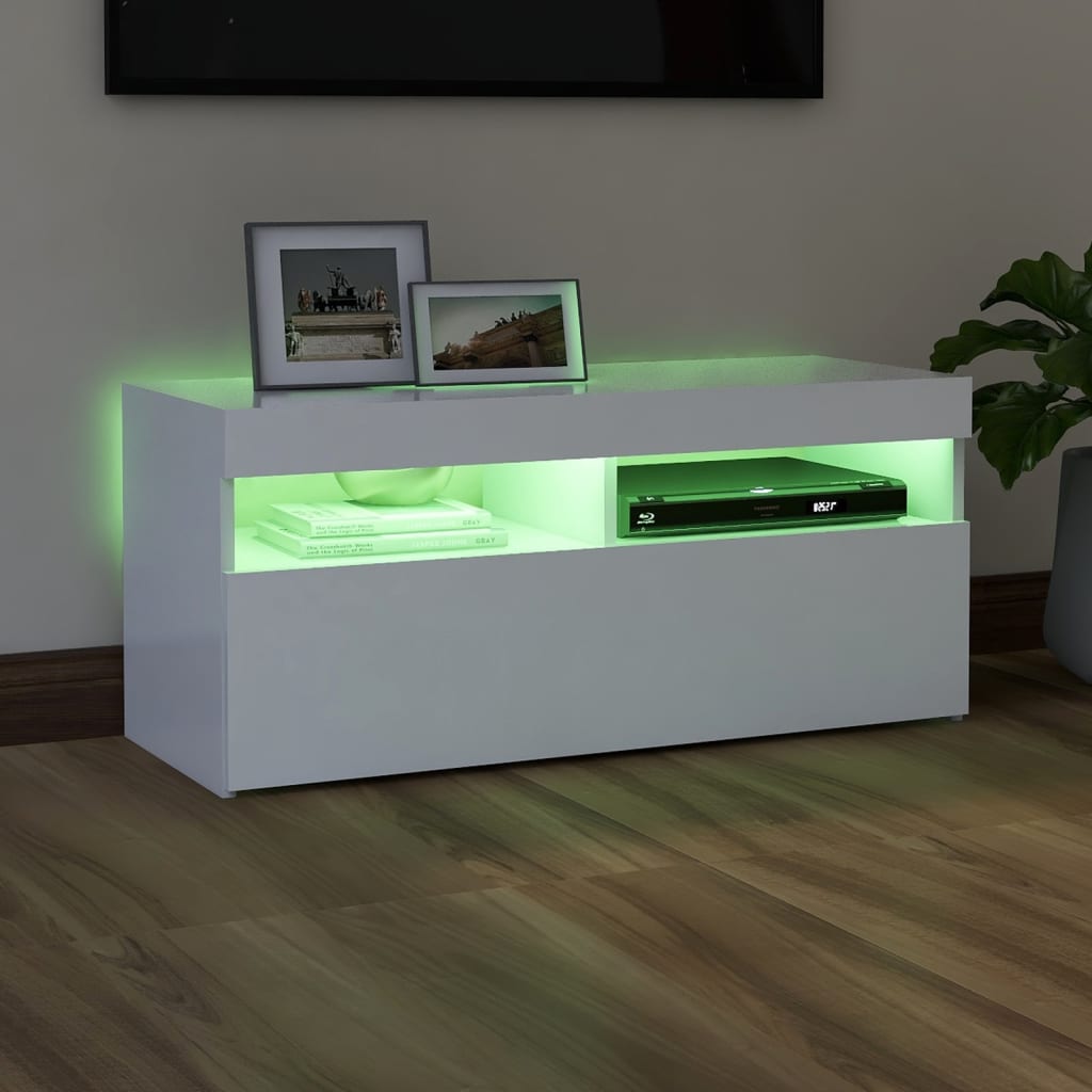 fehér TV-szekrény LED-lámpákkal 90 x 35 x 40 cm